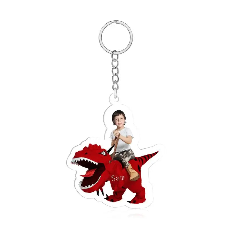 Personalised Dinosaur Keyring with Photo & Name