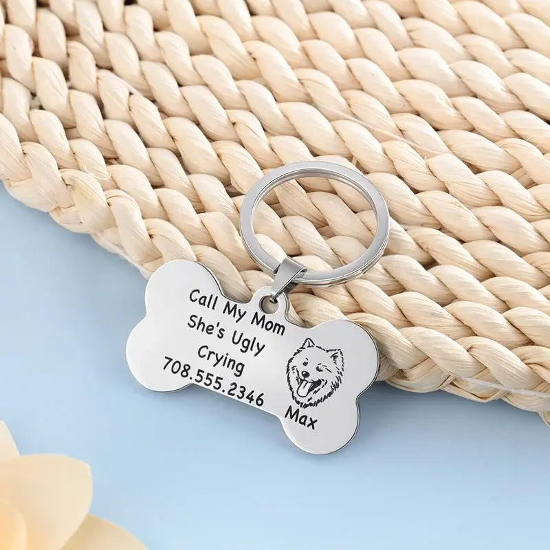 Personalised Dog Tag with Engraved Phone Number, Name and Text