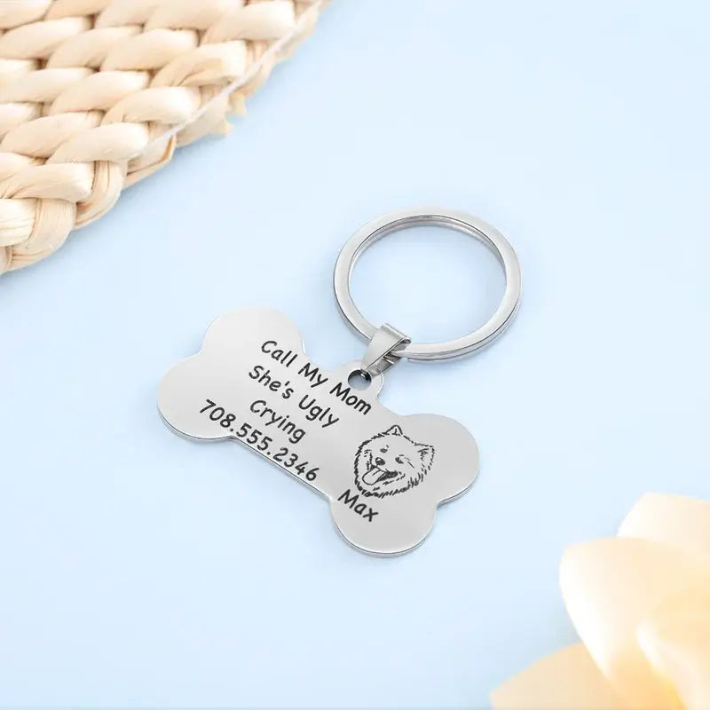 Personalised Dog Tag with Engraved Phone Number, Name and Text