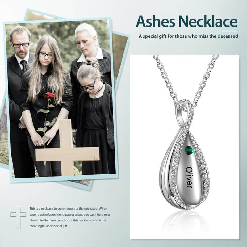Personalised Ashes Necklace - Birthstone Drop Pendant with Engraving