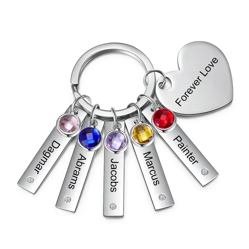 Personalised Engraved Bar Keyring with Birthstone