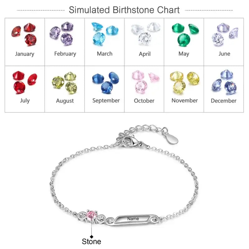 Engraved Name Bracelet | Personalised Birthstone Bracelet | Up to 5 Name and Birthstones