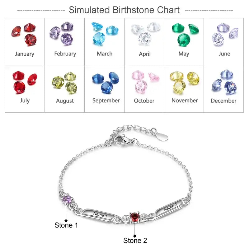 Engraved Name Bracelet | Personalised Birthstone Bracelet | Up to 5 Name and Birthstones