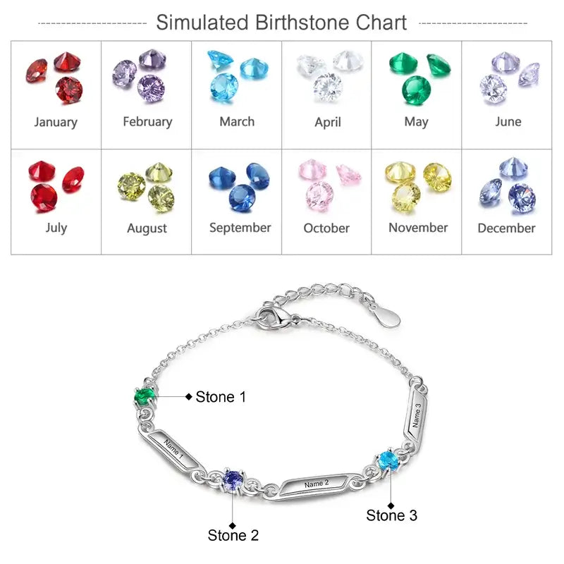 Engraved Name Bracelet | Personalised Birthstone Bracelet | Up to 5 Name and Birthstones