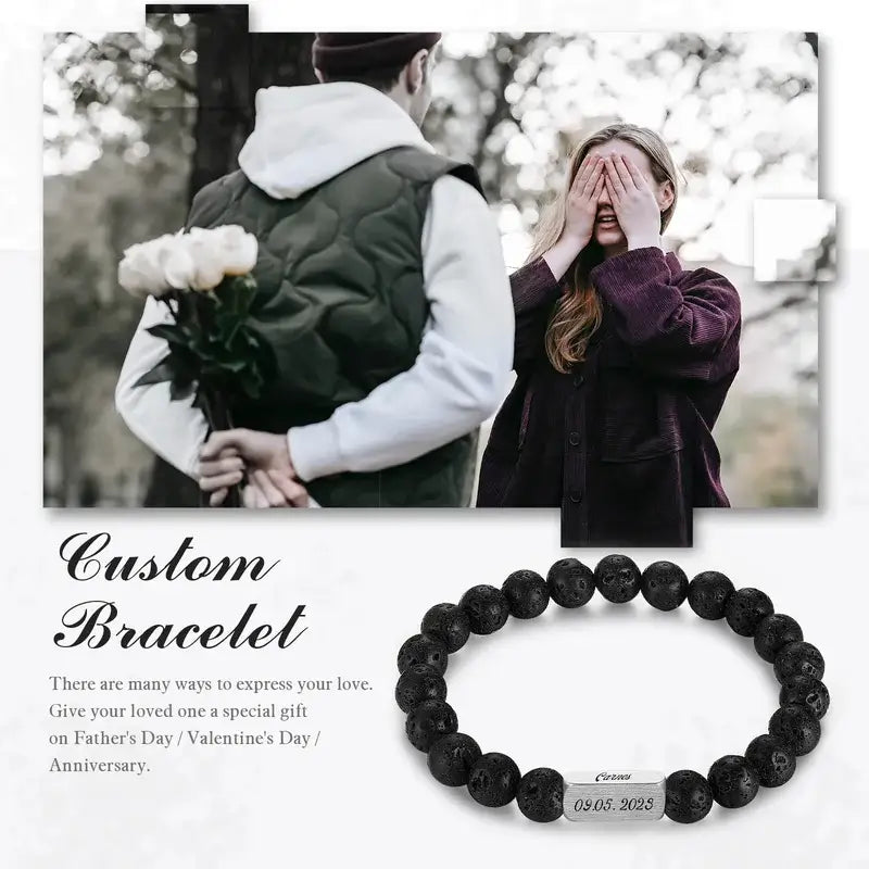 Personalised Engraved Couple Bracelets Magnesite Volcanic
