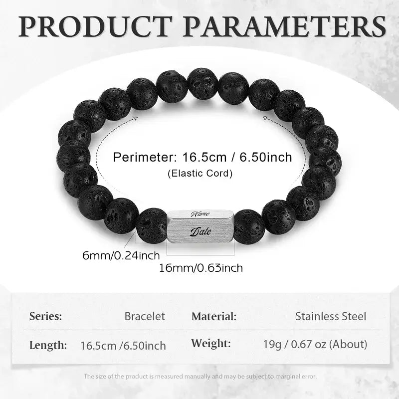 Personalised Engraved Couple Bracelets | Magnesite Stone, Volcanic Stone