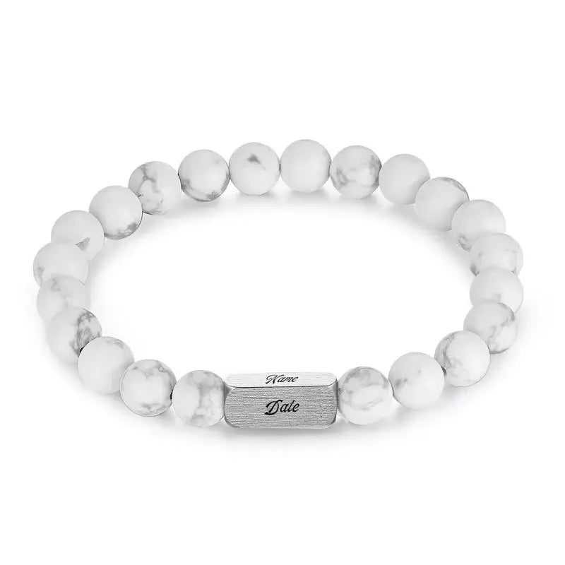 Personalised Engraved Couple Bracelets Magnesite Volcanic