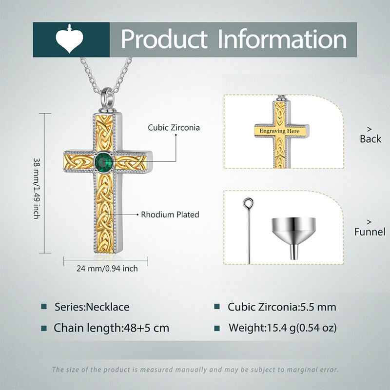 Personalised Engraved Cross Ashes Necklace with Birthstone