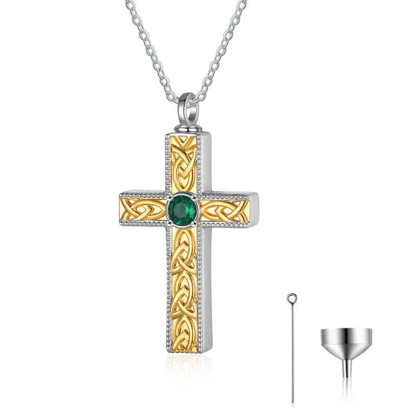 Personalised Engraved Cross Ashes Necklace with Birthstone