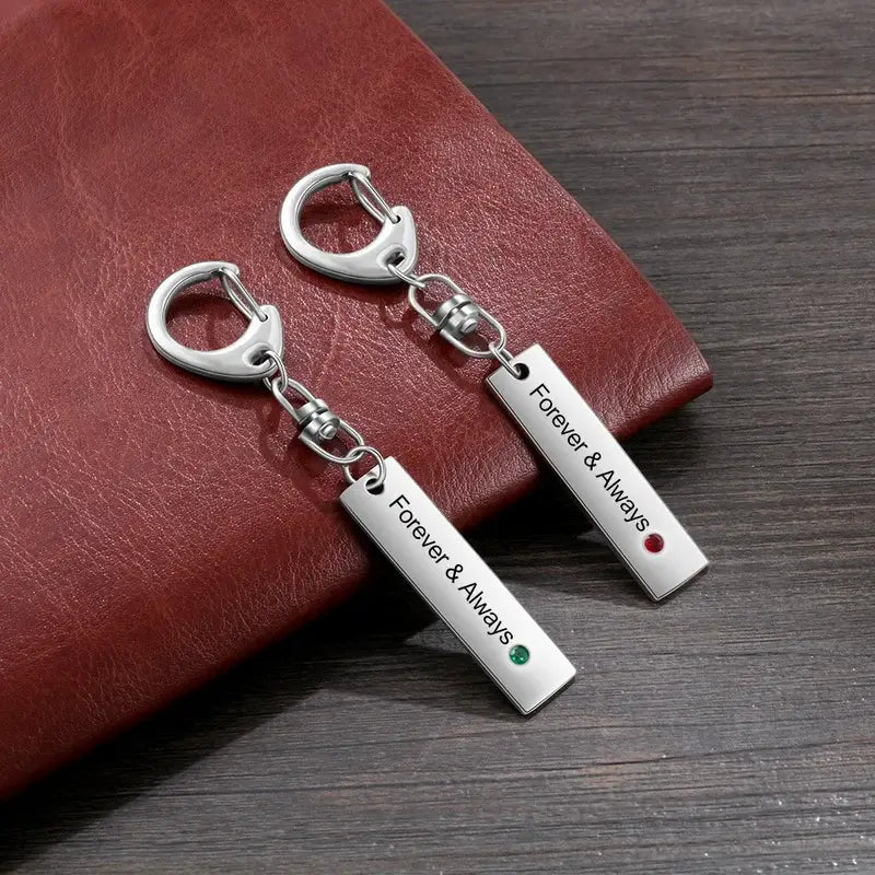 Personalised Engraved Keyring with Birthstone