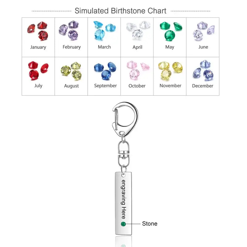 Personalised Engraved Keyring with Birthstone