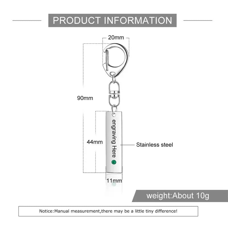 Personalised Engraved Keyring with Birthstone