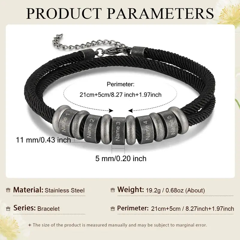 Personalised Engraved Men’s Name Bracelet | 2-5 Name Beads