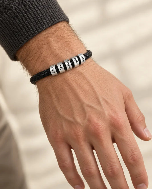 Personalised Men's Braided Leather Bracelet - worn on a model
