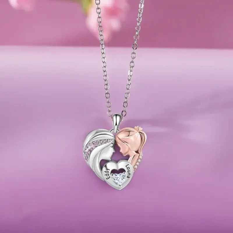 Personalised Engraved Mum Necklace - Mother and Daughter Heart Pendant