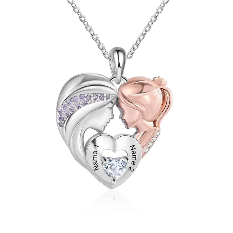 Personalised Engraved Mum Necklace - Mother and Daughter Heart Pendant