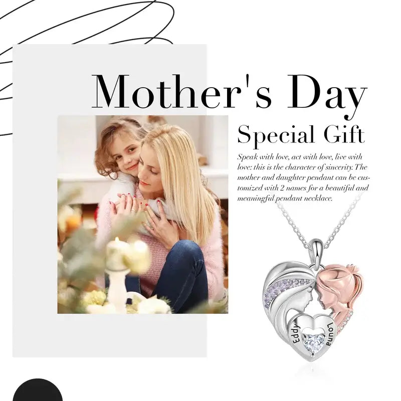 Personalised Engraved Mum Necklace - Mother and Daughter Heart Pendant