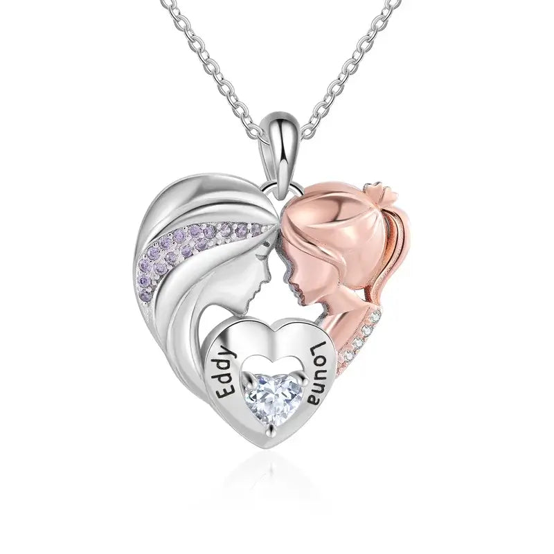 Personalised Engraved Mum Necklace - Mother and Daughter Heart Pendant