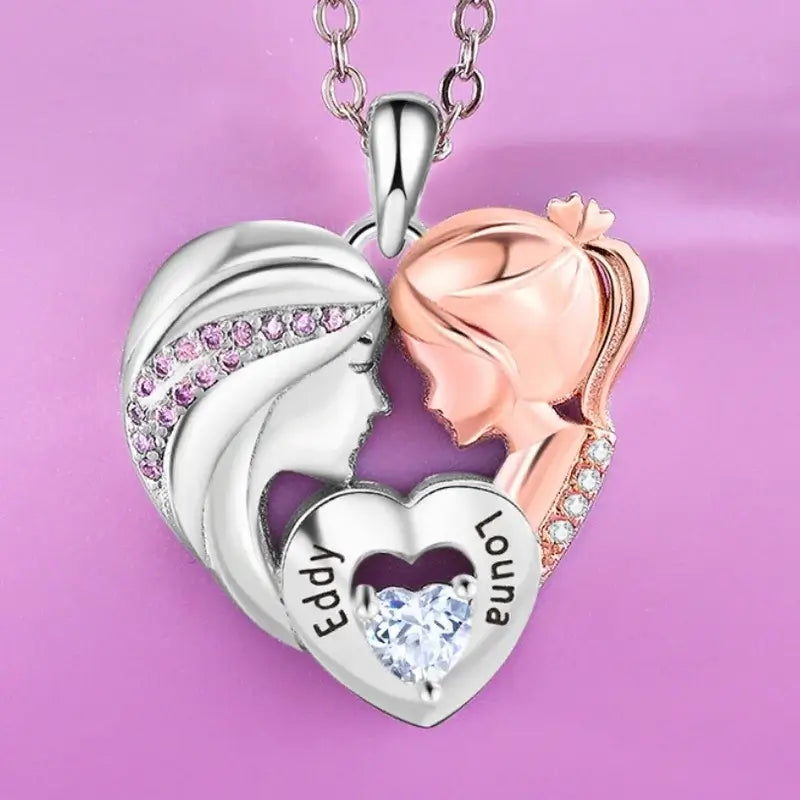 Personalised Engraved Mum Necklace - Mother and Daughter Heart Pendant