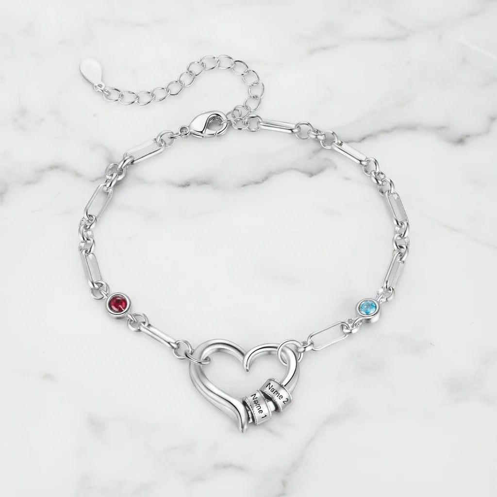 Personalised Engraved Name Bead Bracelet with Birthstones – The Perfect Family Jewellery Gift