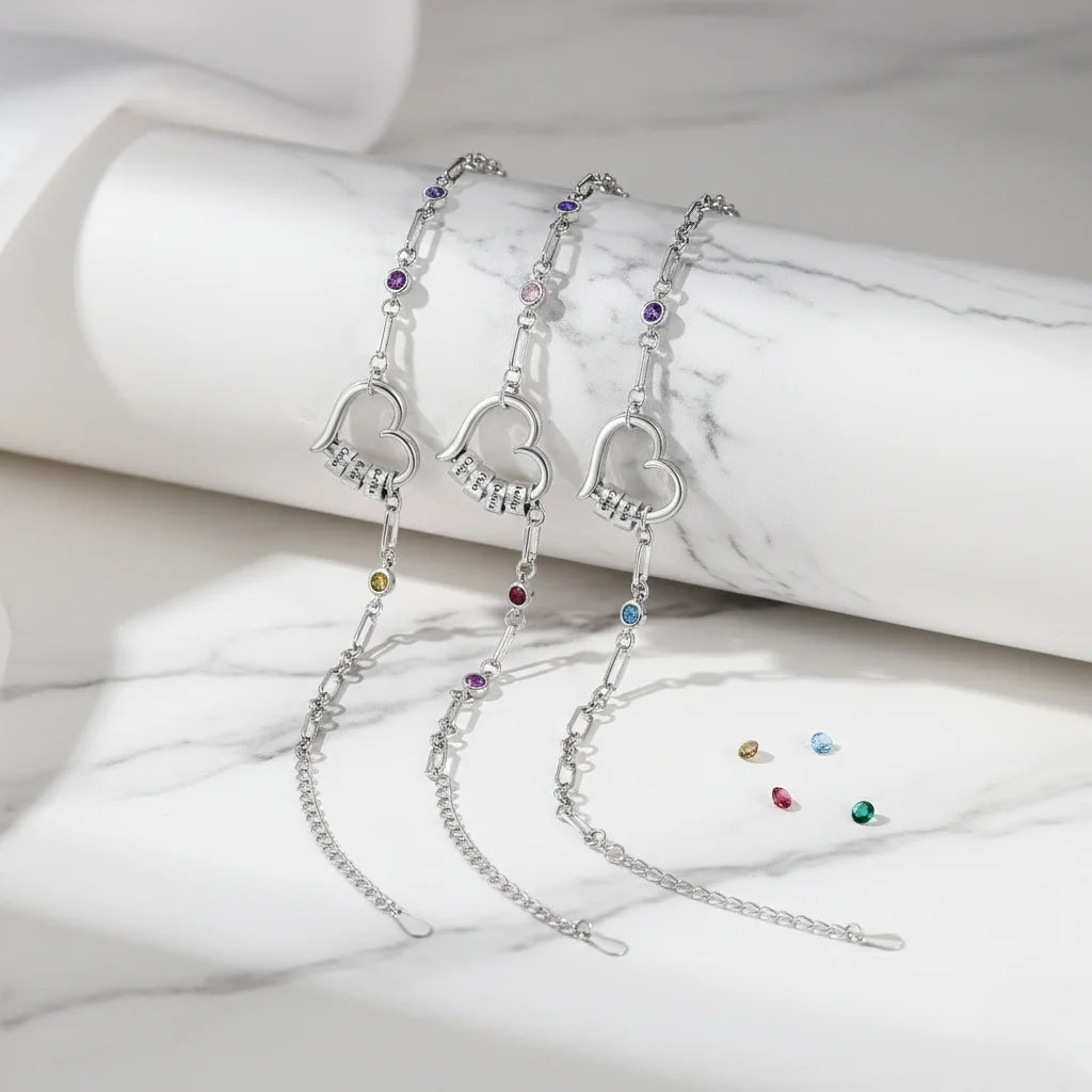 Personalised Engraved Name Bead Bracelet with Birthstones – The Perfect Family Jewellery Gift
