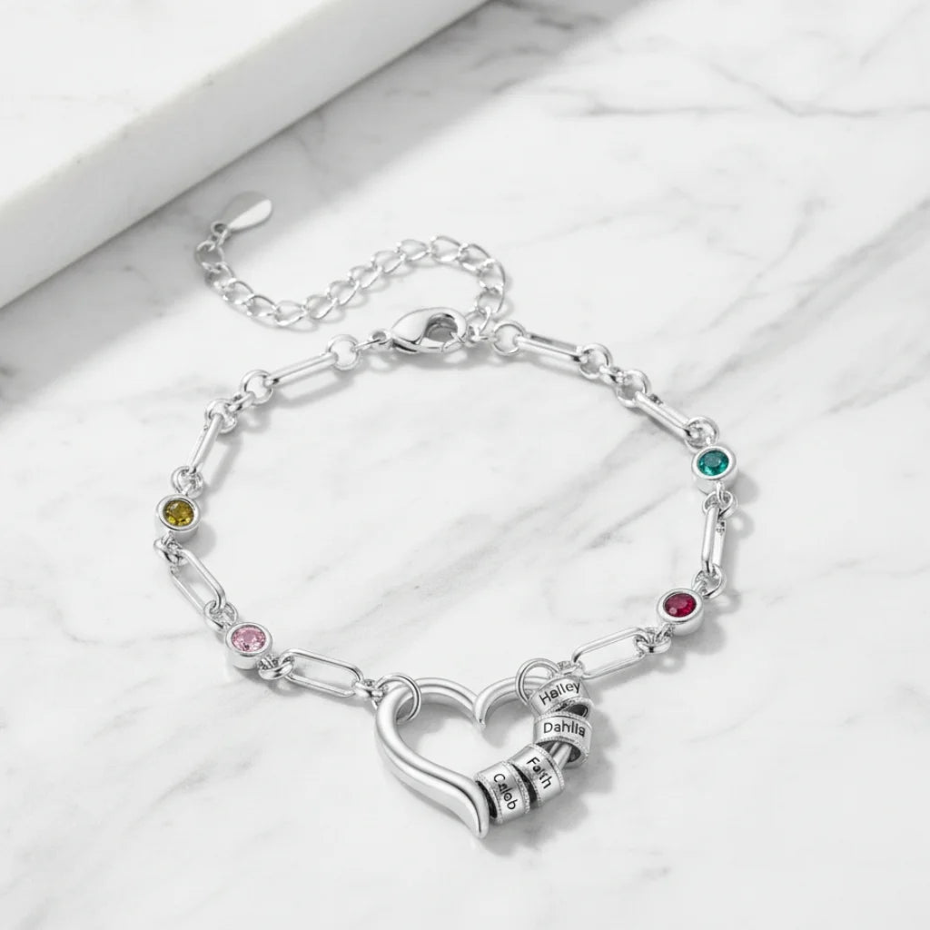 Personalised Engraved Name Bead Bracelet with Birthstones – The Perfect Family Jewellery Gift