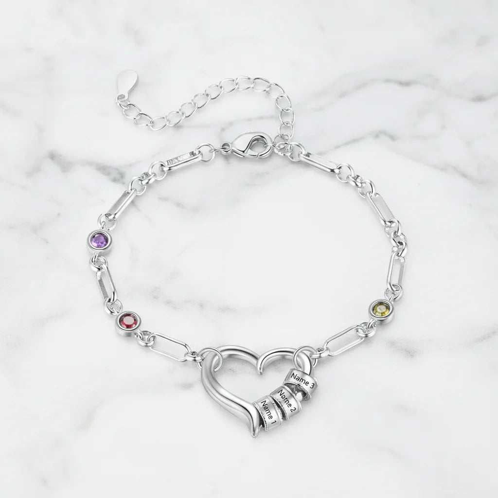 Personalised Engraved Name Bead Bracelet with Birthstones – The Perfect Family Jewellery Gift