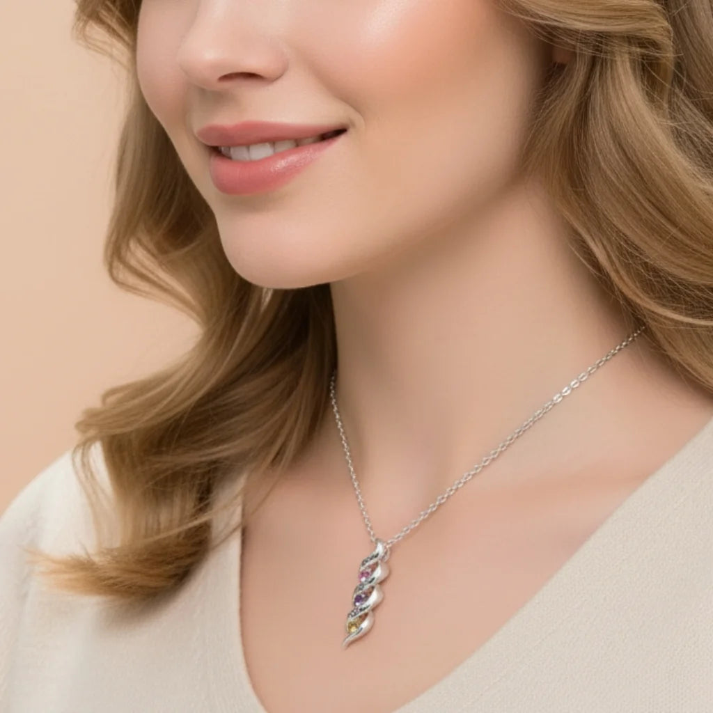 Personalised Engraved Name & Birthstone Necklace for Mum/Nan