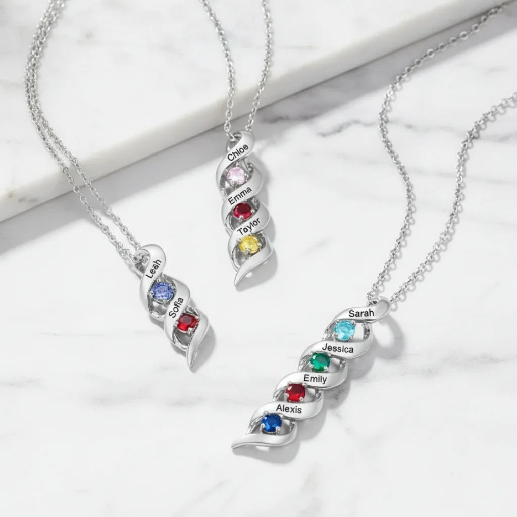 Personalised Engraved Name & Birthstone Necklace for Mum/Nan