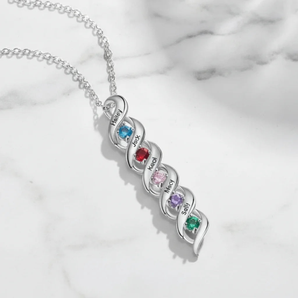 Personalised Engraved Name & Birthstone Necklace for Mum/Nan