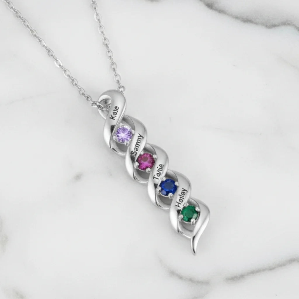 Personalised Engraved Name & Birthstone Necklace for Mum/Nan
