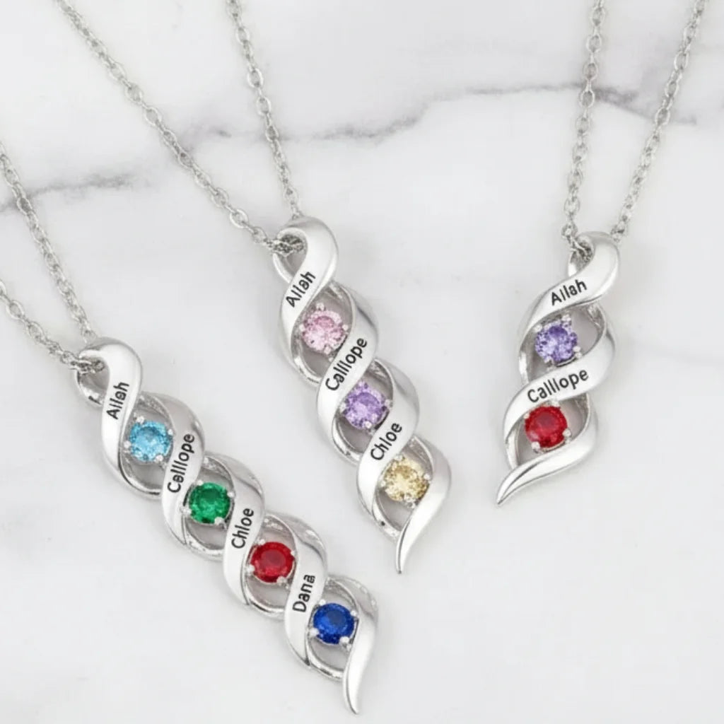 Personalised Engraved Name & Birthstone Necklace for Mum/Nan