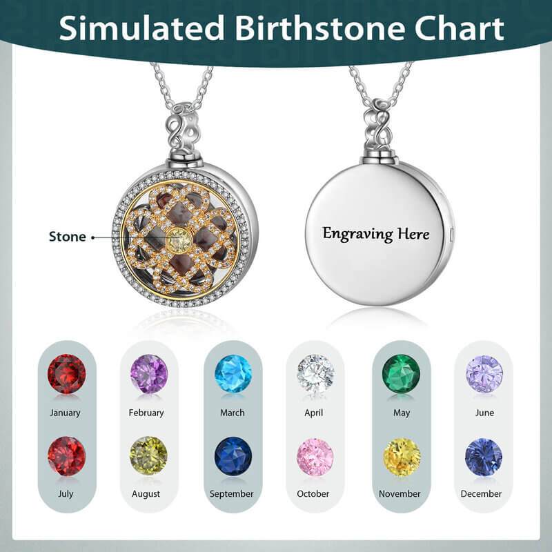 Personalised Ashes Necklace - Photo Locket with Engraving and Birthstone