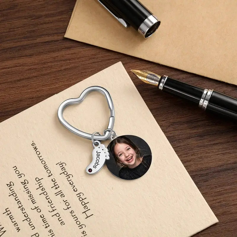 Personalised Photo Keyring | Personalised Engraved Keyring with Birthstone