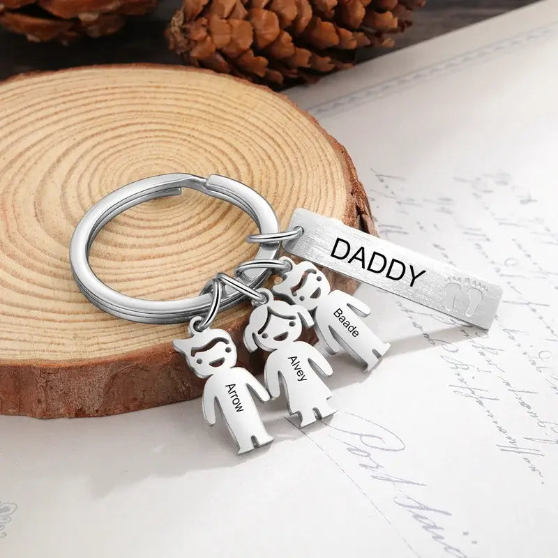 Personalised Engraved Tag and Child Charm Keyring