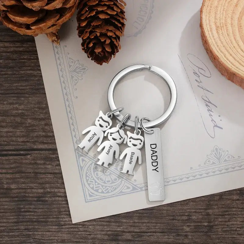 Personalised Engraved Tag and Child Charm Keyring