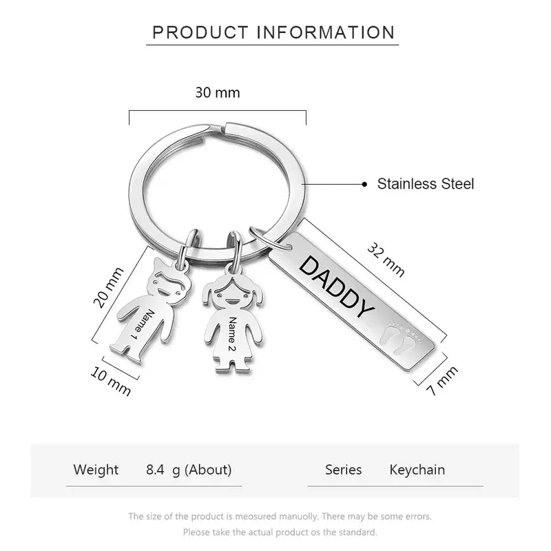 Personalised Engraved Tag and Child Charm Keyring