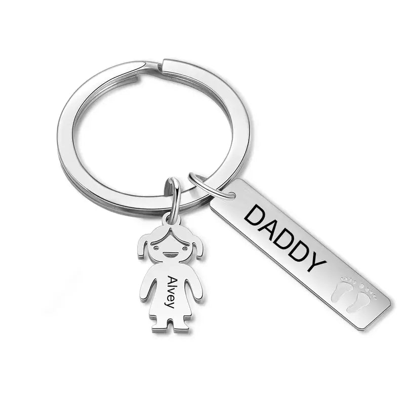 Personalised Engraved Tag and Child Charm Keyring