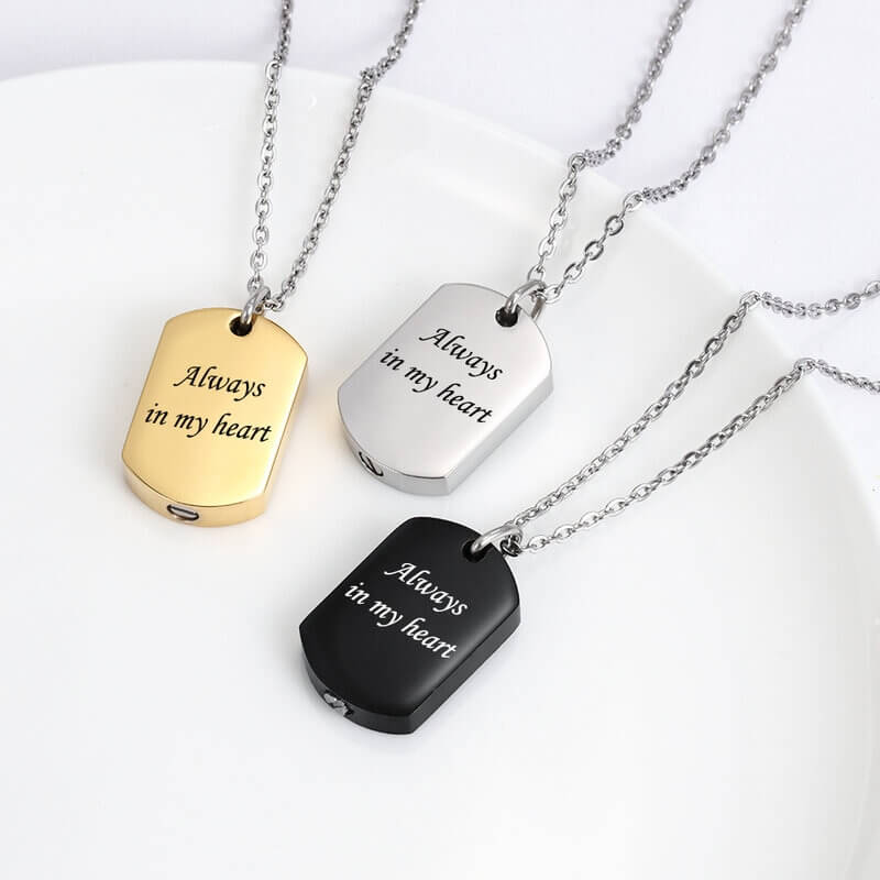 Personalised Engraved Tag Locket Ashes Necklace