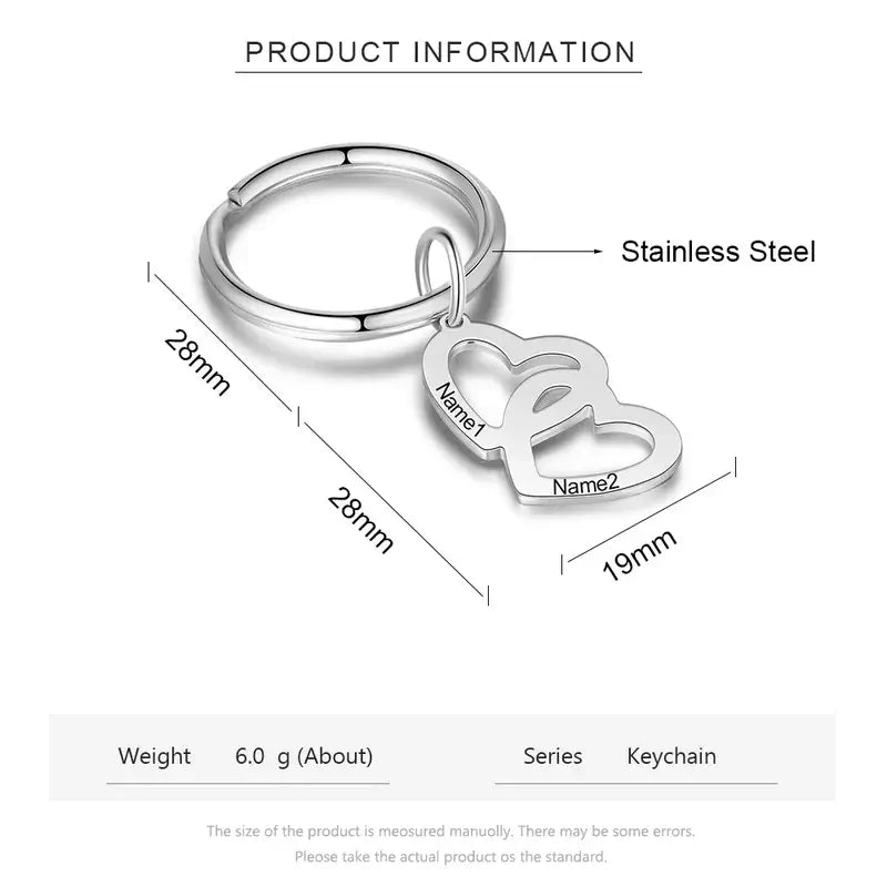 Personalised Engraved Two Hearts Keyring