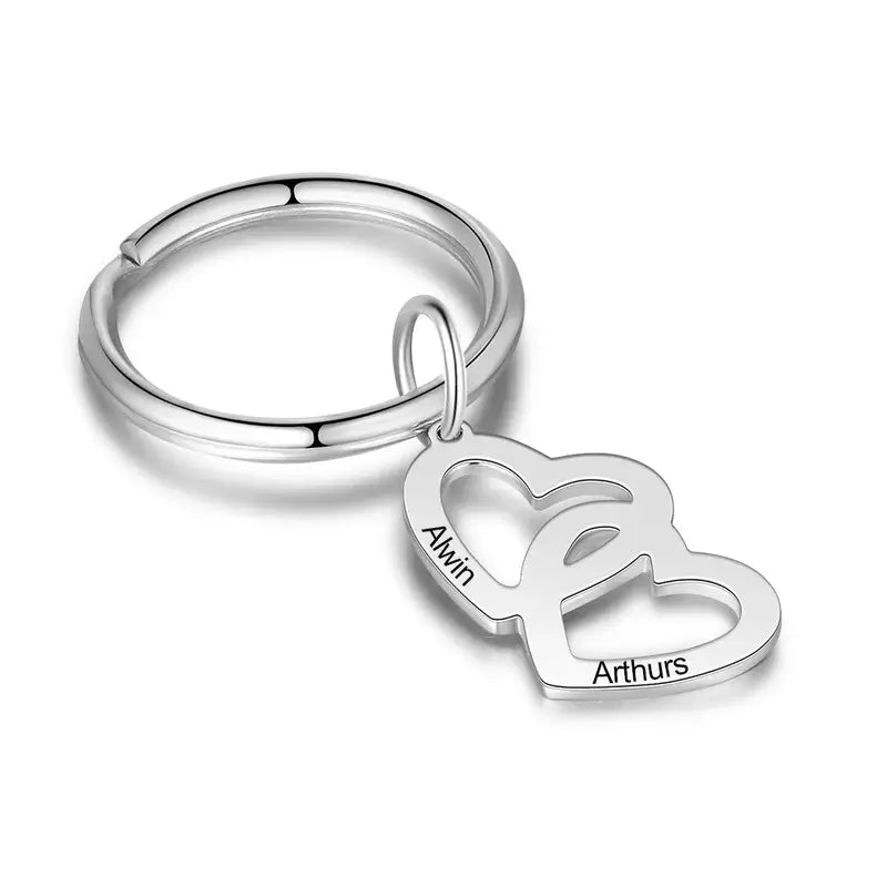 Personalised Engraved Two Hearts Keyring