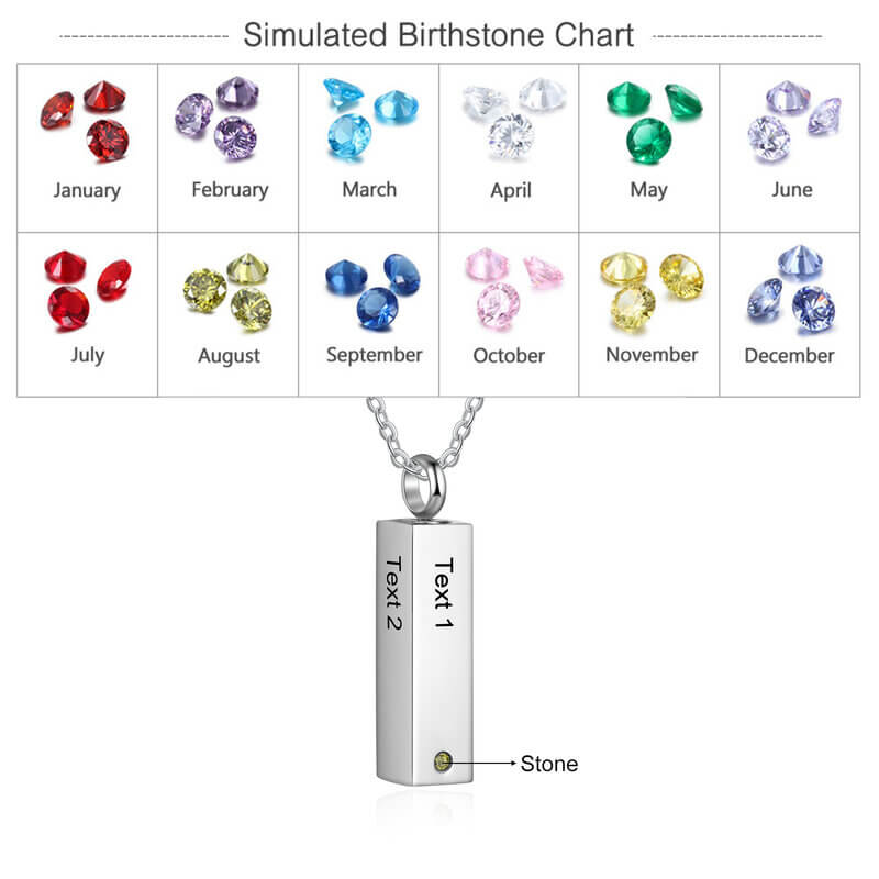 Personalised Engraved Vertical Bar Ashes Necklace with Birthstone