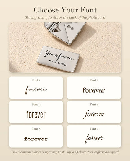 Engraving font chart: six fonts for the envelope locket photo card