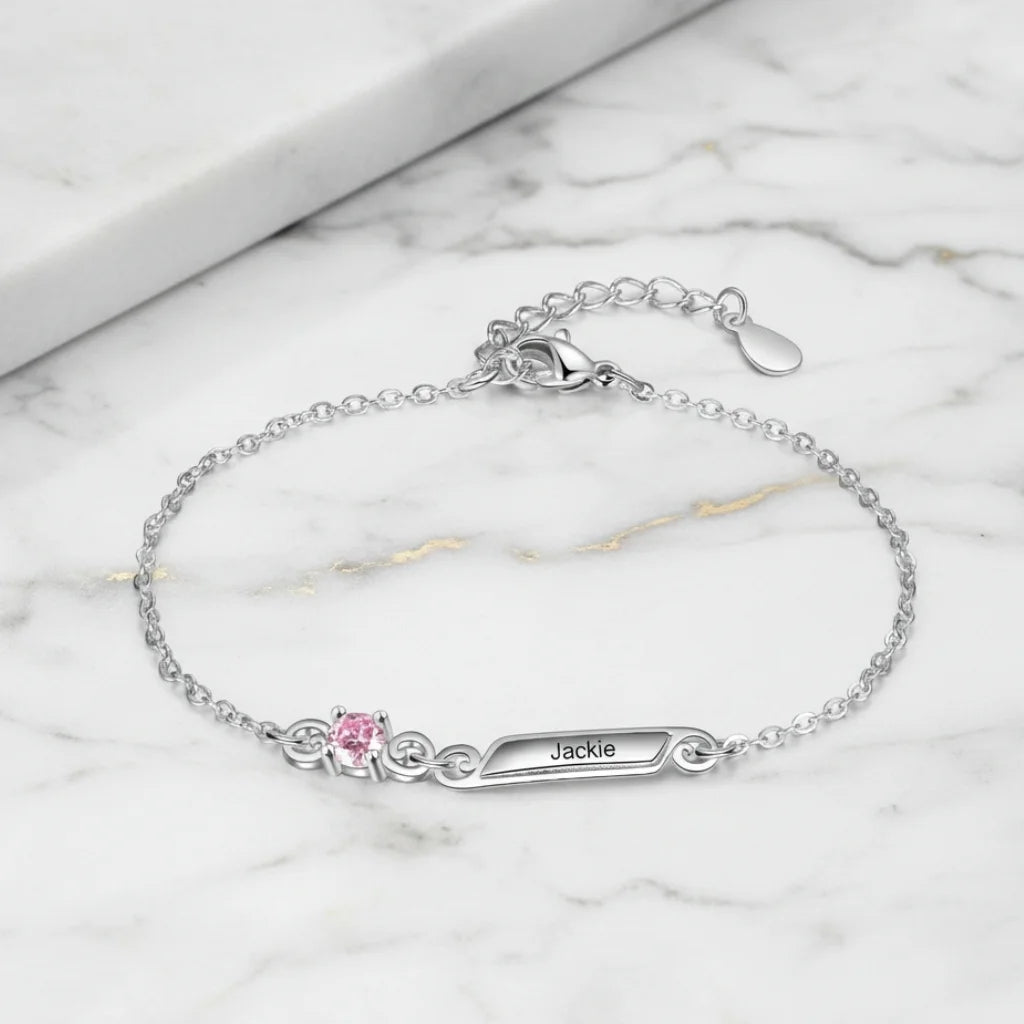 Personalised Family Birthstone & Engraved Name Bar Bracelet - 1 to 5 Names