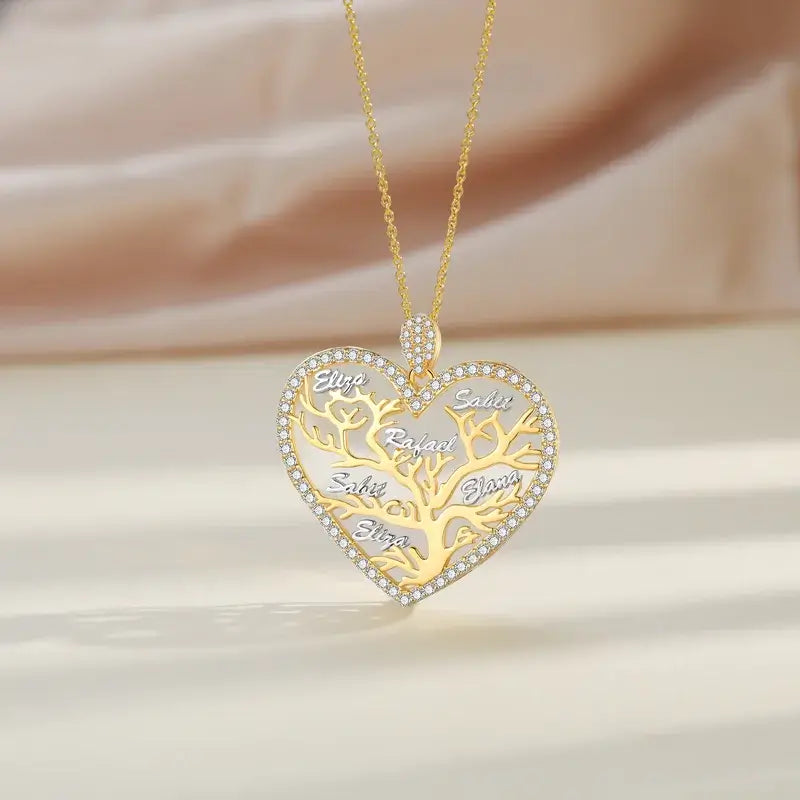 Personalised Family Tree Heart Names Necklace - Mum Necklace