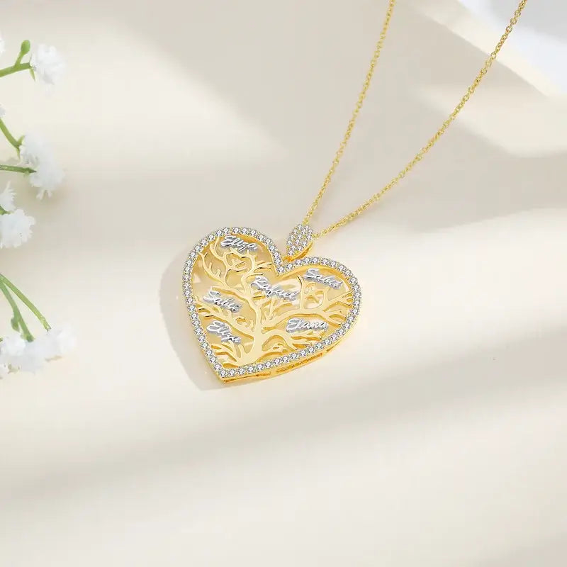 Personalised Family Tree Heart Names Necklace - Mum Necklace