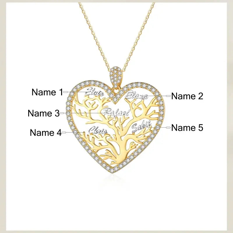 Personalised Family Tree Heart Names Necklace - Mum Necklace