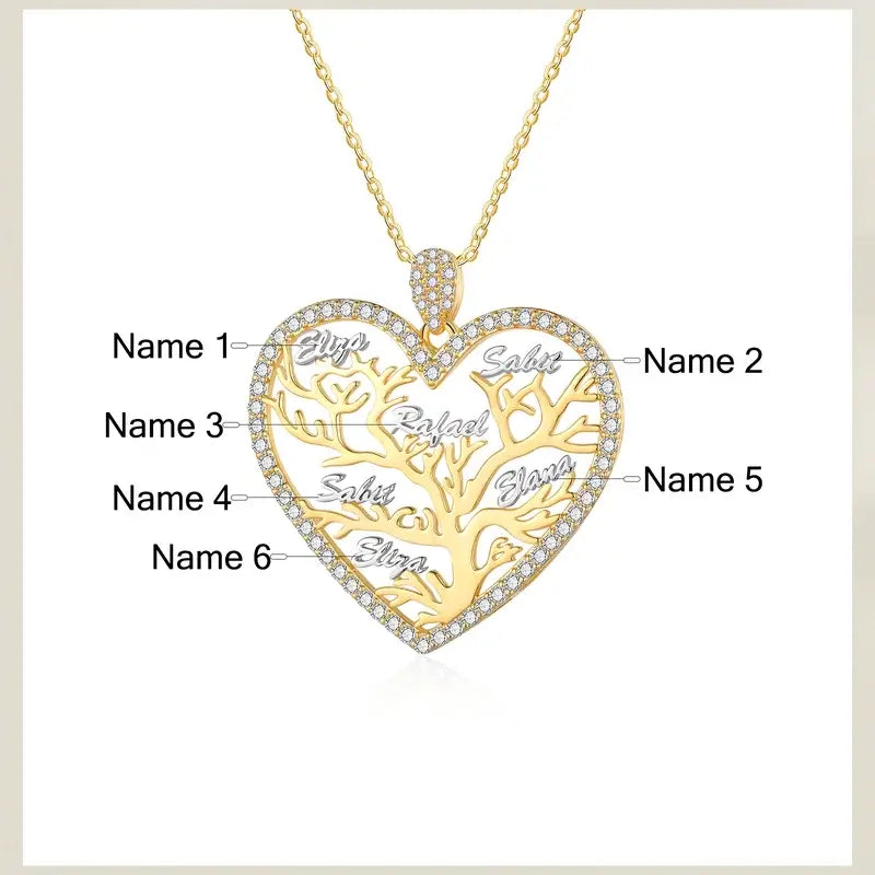 Personalised Family Tree Heart Names Necklace - Mum Necklace