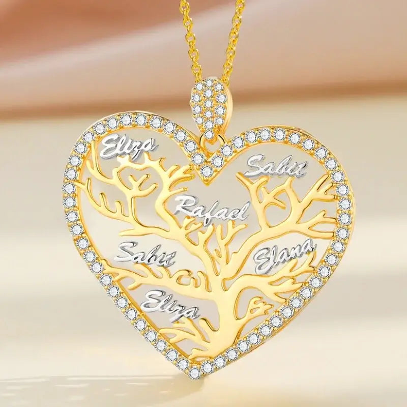 Personalised Family Tree Heart Names Necklace - Mum Necklace