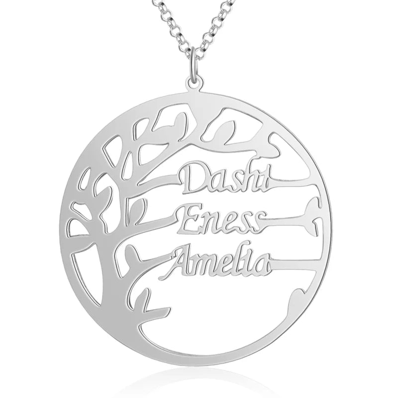 Personalised Name Necklace | Family Tree Necklace with Names - Silver/Rose/Yellow Gold - 925 Sterling